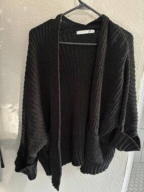 Altar’d State Oversized Black Open-Front Chunky Knit Cardigan